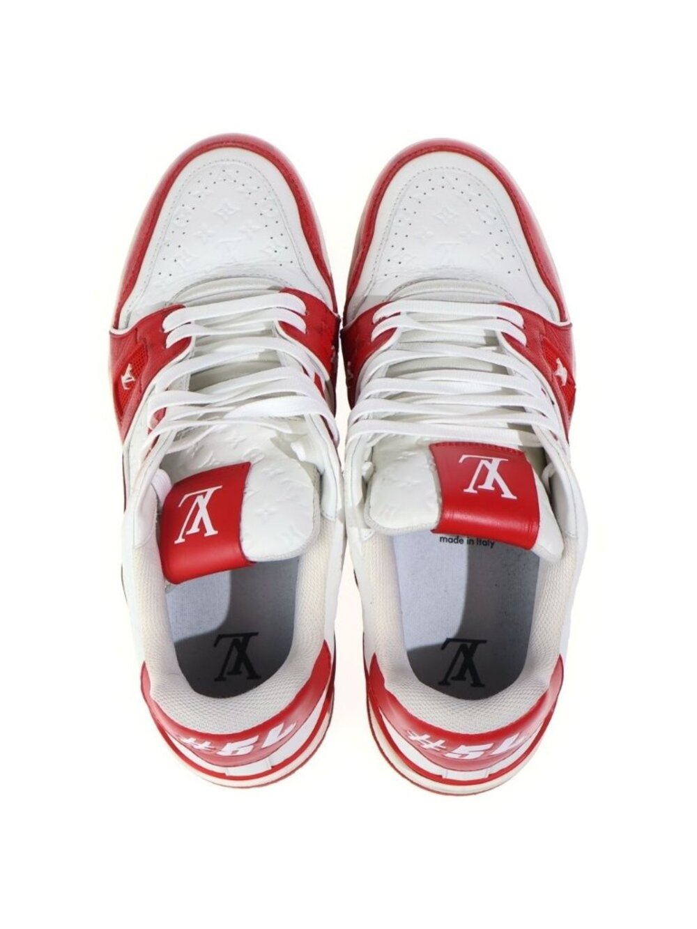 Louis Vuitton LV Trainer Line Monogram Low Cut Sneakers White Red - Picture 4 of 6